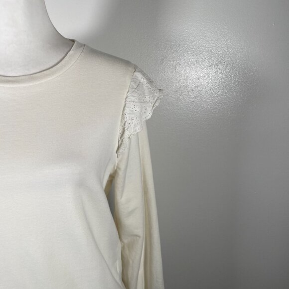 J.CREW Sweatshirt Womens Small Ivory Flutter Long Sleeve Round Neck Pullover - Picture 4 of 16